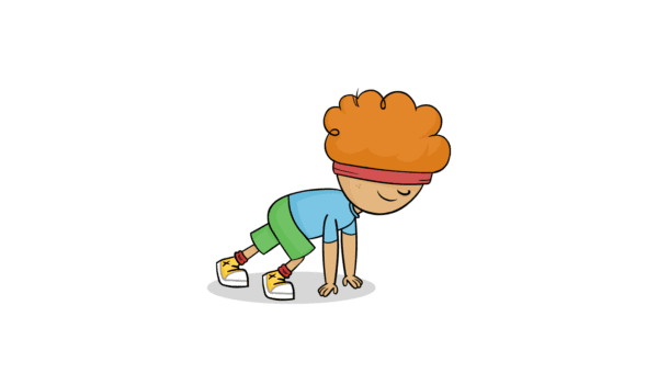 A cartoon boy getting ready to race